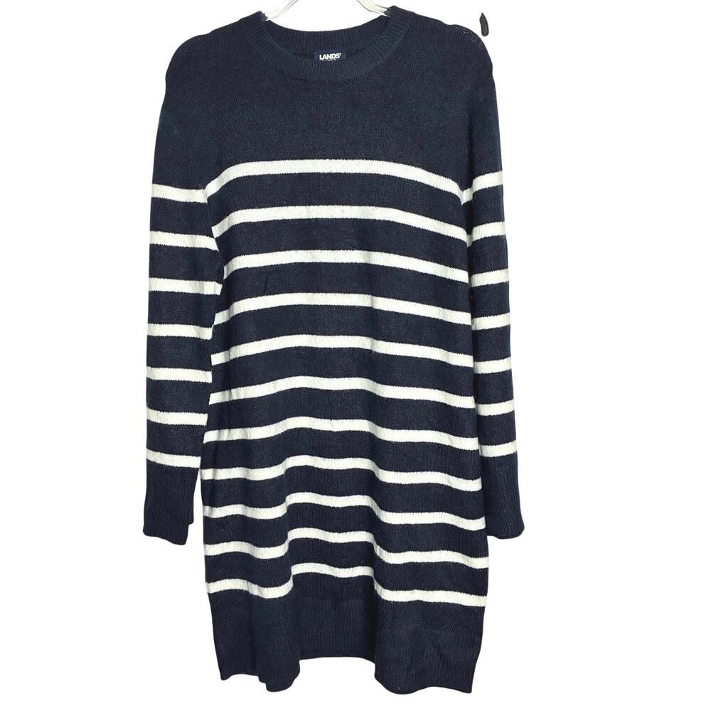 Lands' End Navy White Stripe Sweater Dress Long Sleeve Knit NWT Womens XL